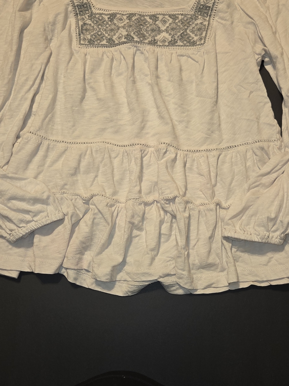 Lucky Brand White Peasant Blouse with Gray Embroidery - Picture 4 of 4